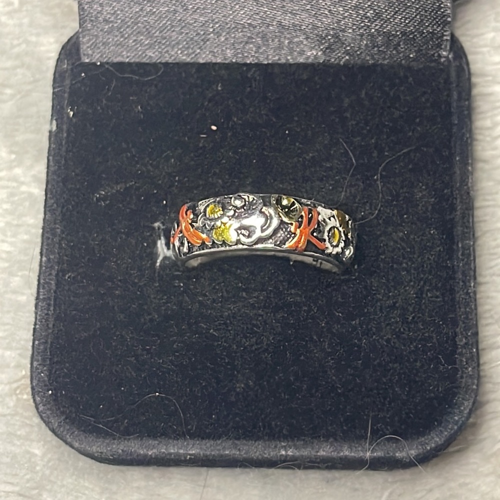 Vintage S925 750 Sterling Silver Rose Gold Carved Dragonfly Sunflower Ring - Picture 8 of 16